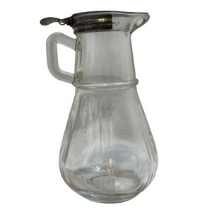 Vintage Glass Syrup Pitcher with Metal Lid Farmhouse‎ Kitchen Decor Serving